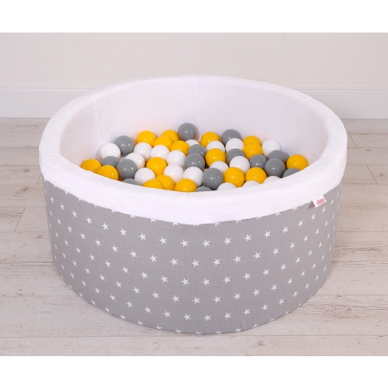 Ball-pit minky with balls 200pcs- gray stars