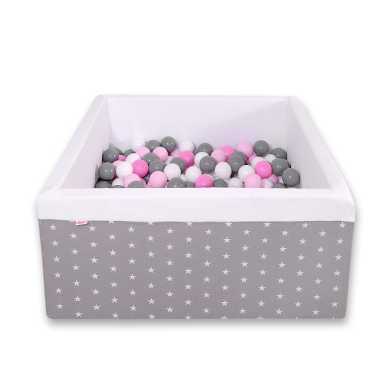 Ball-pit minky with balls 200pcs - gray stars