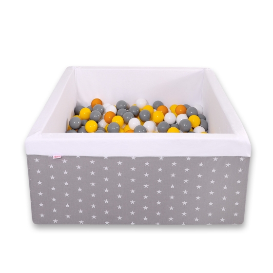 Ball-pit minky with balls 200pcs - gray stars