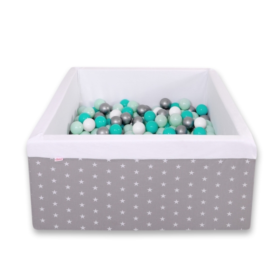Ball-pit minky with balls 200pcs - gray stars