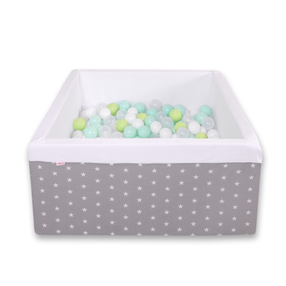 Ball-pit minky with balls 200pcs - gray stars