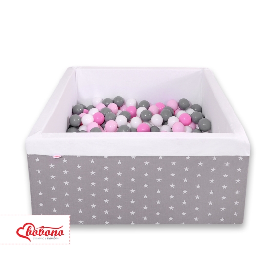 Ball-pit minky with balls 200pcs - gray stars