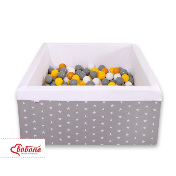 Ball-pit minky with balls 200pcs - gray stars