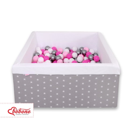 Ball-pit minky with balls 200pcs - gray stars