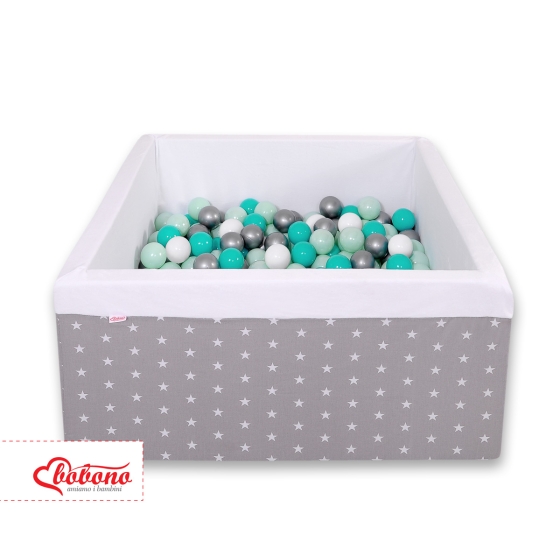 Ball-pit minky with balls 200pcs - gray stars