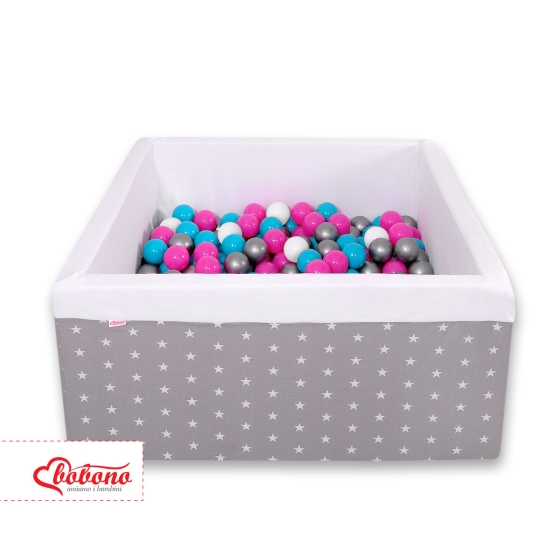 Ball-pit minky with balls 200pcs - gray stars