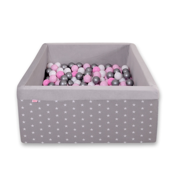 Ball-pit minky with balls 200pcs - gray stars