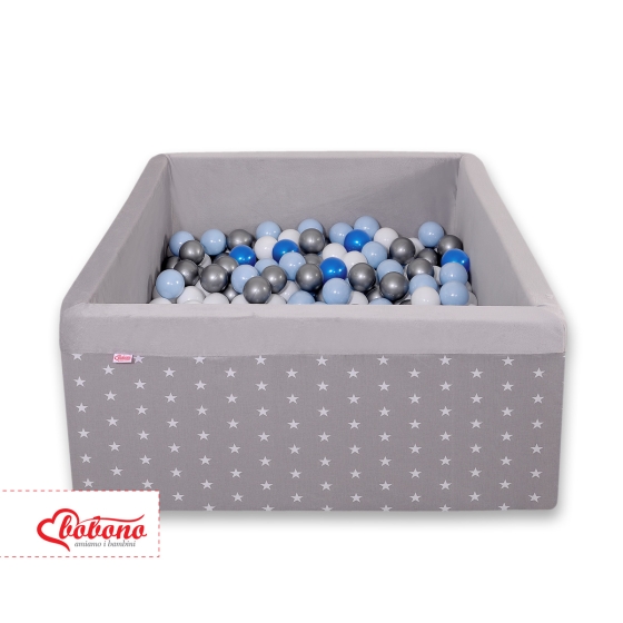 Ball-pit minky with balls 200pcs - gray stars