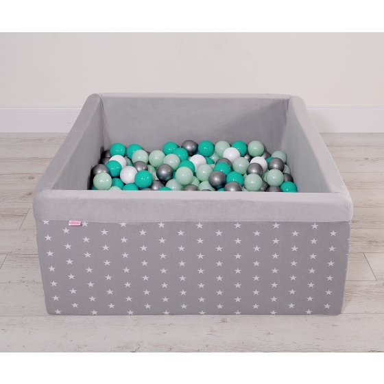 Ball-pit minky with balls 200pcs - gray stars