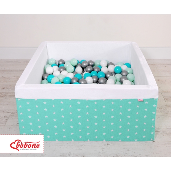 Ball-pit minky with balls 200pcs - mint Stars