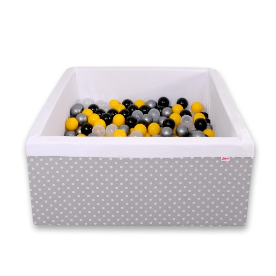 Ball-pit minky with balls 200pcs - white dots on Gray