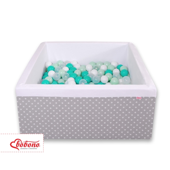 Ball-pit minky with balls 200pcs - white dots on Gray