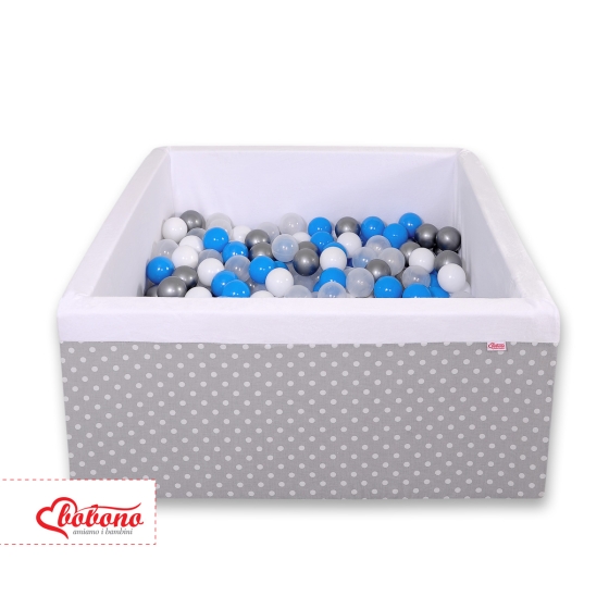 Ball-pit minky with balls 200pcs - white dots on Gray