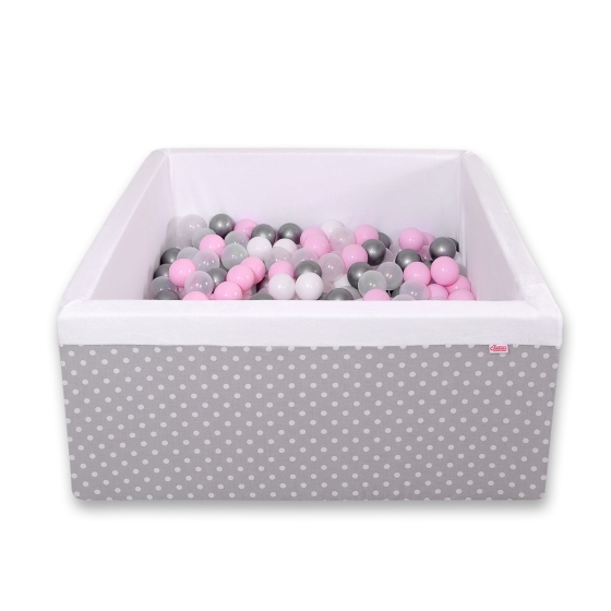 Ball-pit minky with balls 200pcs - white dots on Gray
