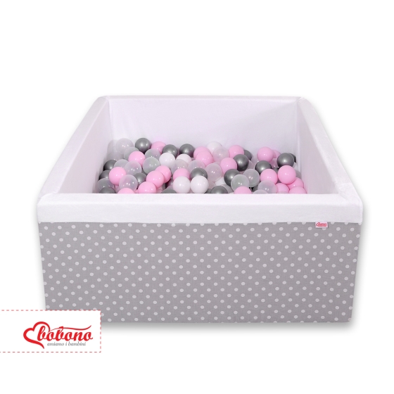 Ball-pit minky with balls 200pcs - white dots on Gray