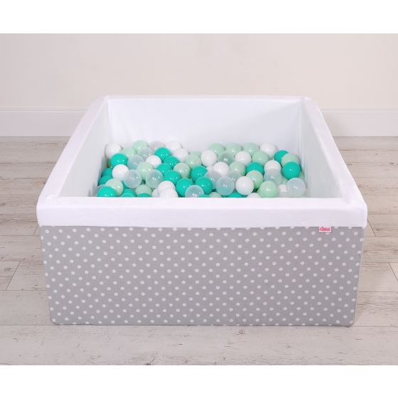 Ball-pit minky with balls 200pcs - white dots on Gray
