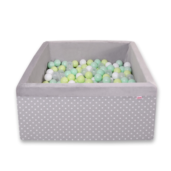 Ball-pit minky with balls 200pcs - white dots on Gray