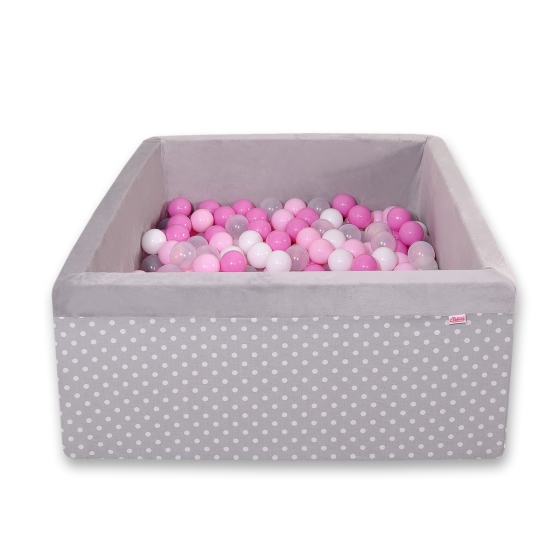 Ball-pit minky with balls 200pcs - white dots on Gray