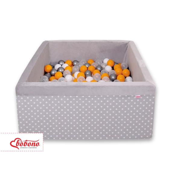 Ball-pit minky with balls 200pcs - white dots on Gray
