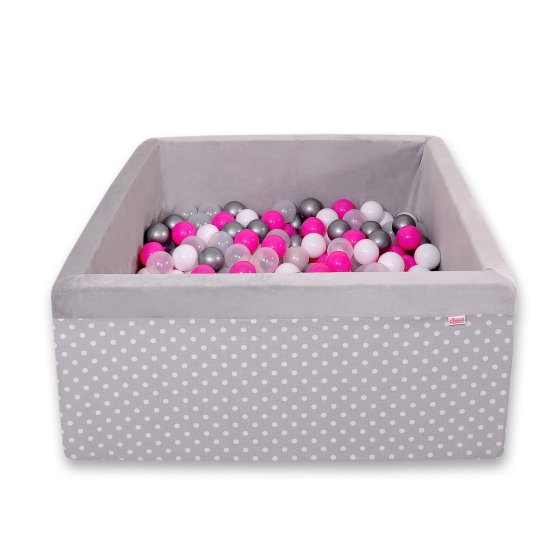 Ball-pit minky with balls 200pcs - white dots on Gray