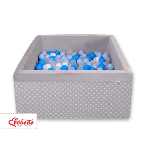 Ball-pit minky with balls 200pcs - white dots on Gray