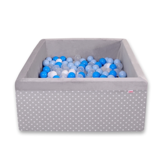 Ball-pit minky with balls 200pcs - white dots on Gray