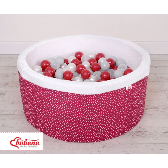 Ball-pit minky with balls 200pcs- wine red stars