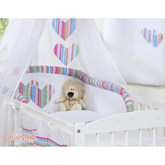 Bedding set 11-pcs with canopy and Holder - Hanging Hearts lilac stripes