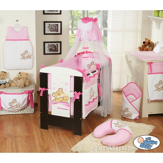 Bedding set 11-pcs with canopy (L70)- Teddy Bear Barnaba pink