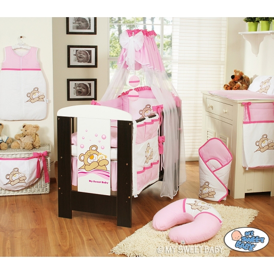 Bedding set 11-pcs with canopy (S60)- Teddy Bear Barnaba pink