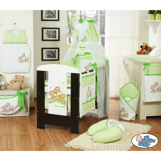 Bedding set 11-pcs with canopy (S70)- Teddy Bear Barnaba green