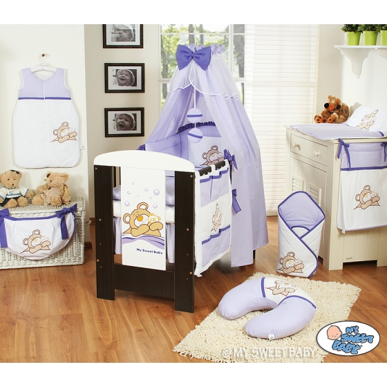 Bedding set 11-pcs with canopy (S70)- Teddy Bear Barnaba lilac