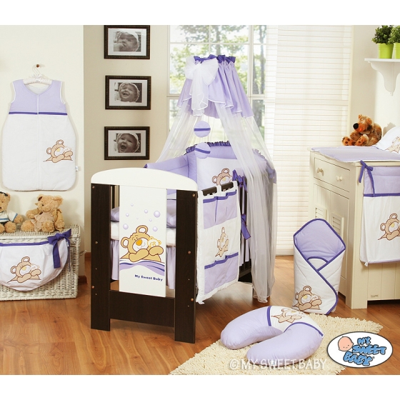 Bedding set 11-pcs with canopy (S70)- Teddy Bear Barnaba lilac