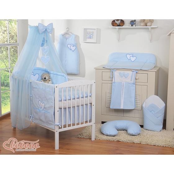 Bedding set 11-pcs with mosquito-net- Hanging Hearts blue