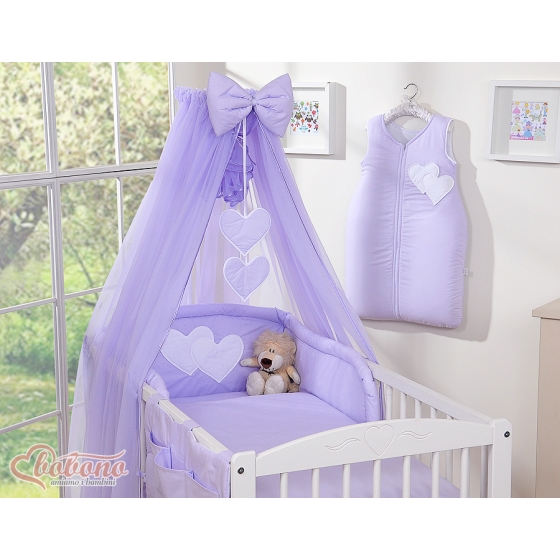 Bedding set 11-pcs with mosquito-net- Hanging Hearts lilac