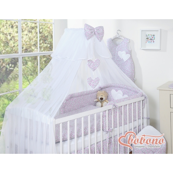 Bedding set 11-pcs with mosquito-net- Hanging Hearts little pink flowers