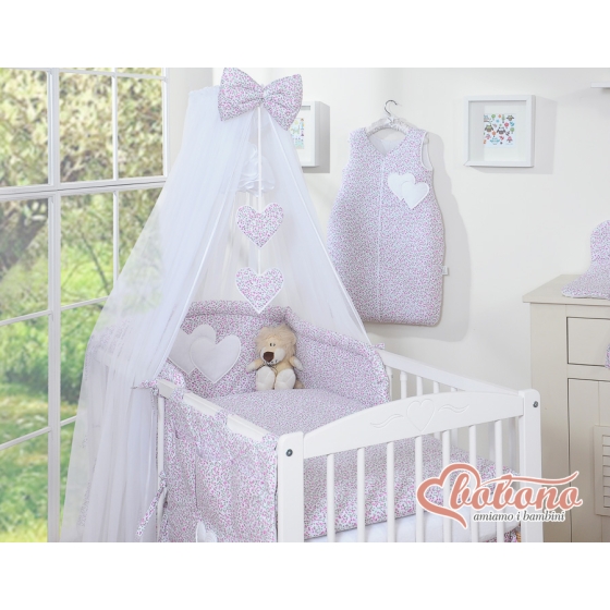 Bedding set 11-pcs with mosquito-net- Hanging Hearts little pink flowers