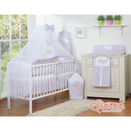 Bedding set 11-pcs with mosquito-net- Hanging Hearts little pink flowers
