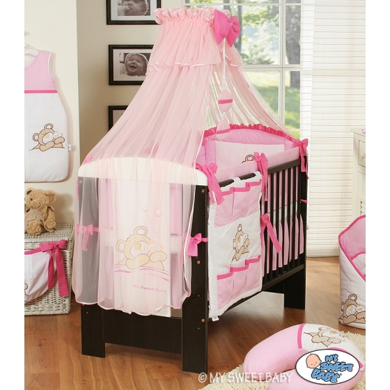 Bedding set 11-pcs with mosquito-net (L60)- Teddy Bear Barnaba pink