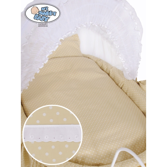 Bedding set 2-pcs for Moses Basket/Wicker crib Jasmine no. Beige with White Polka Dots 2100-916 or 72100-916