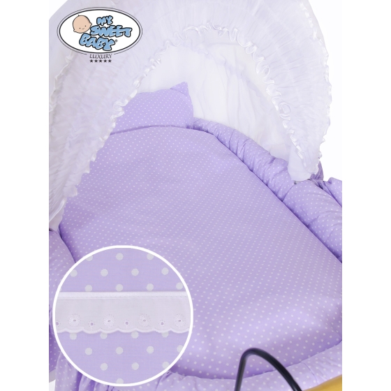Bedding set 2-pcs for Moses Basket/Wicker crib Jasmine Purple with White Polka Dots no. 2100-915 or 72100-915
