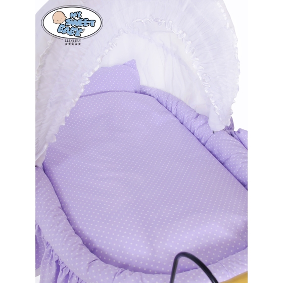 Bedding set 2-pcs for Moses Basket/Wicker crib Jasmine Purple with White Polka Dots no. 2100-915 or 72100-915