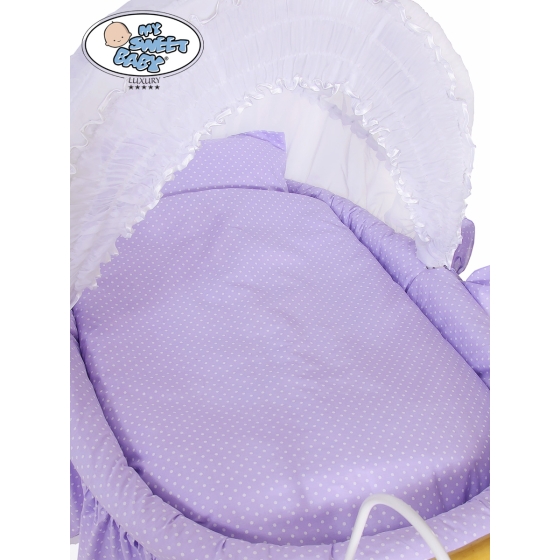 Bedding set 2-pcs for Moses Basket/Wicker crib Jasmine Purple with White Polka Dots no. 2100-915 or 72100-915
