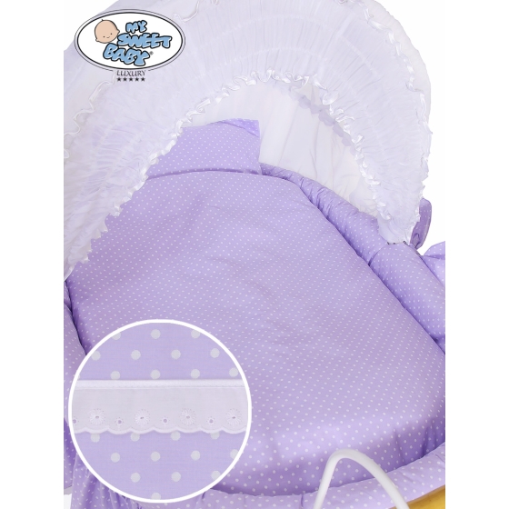 Bedding set 2-pcs for Moses Basket/Wicker crib Jasmine Purple with White Polka Dots no. 2100-915 or 72100-915