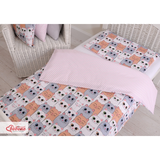 Bedding set 2pcs 100x135 Mini - gray-pink cats