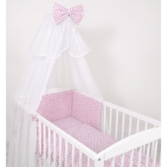 Bedding set 5-pcs bumper cases mosquito-net - -white-wine red stars