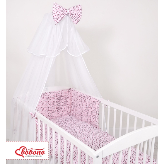 Bedding set 5-pcs bumper cases mosquito-net - -white-wine red stars