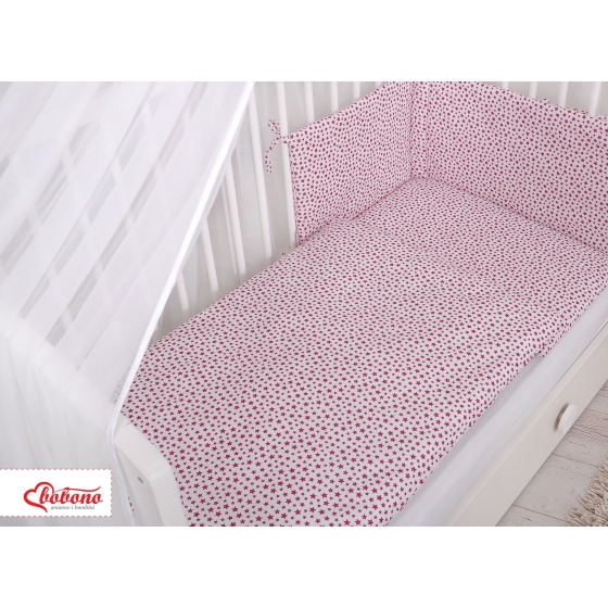 Bedding set 5-pcs bumper cases mosquito-net - -white-wine red stars
