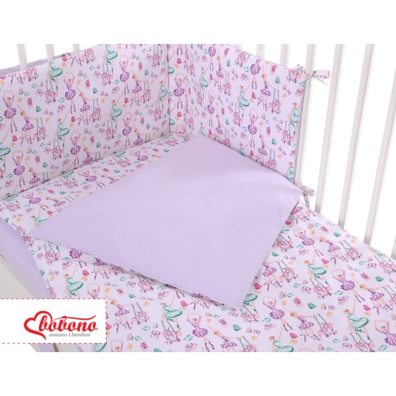 Bedding set 5-pcs bumper cases mosquito-net - ballerinas lilac