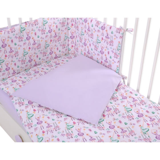 Bedding set 5-pcs bumper cases mosquito-net - ballerinas lilac
